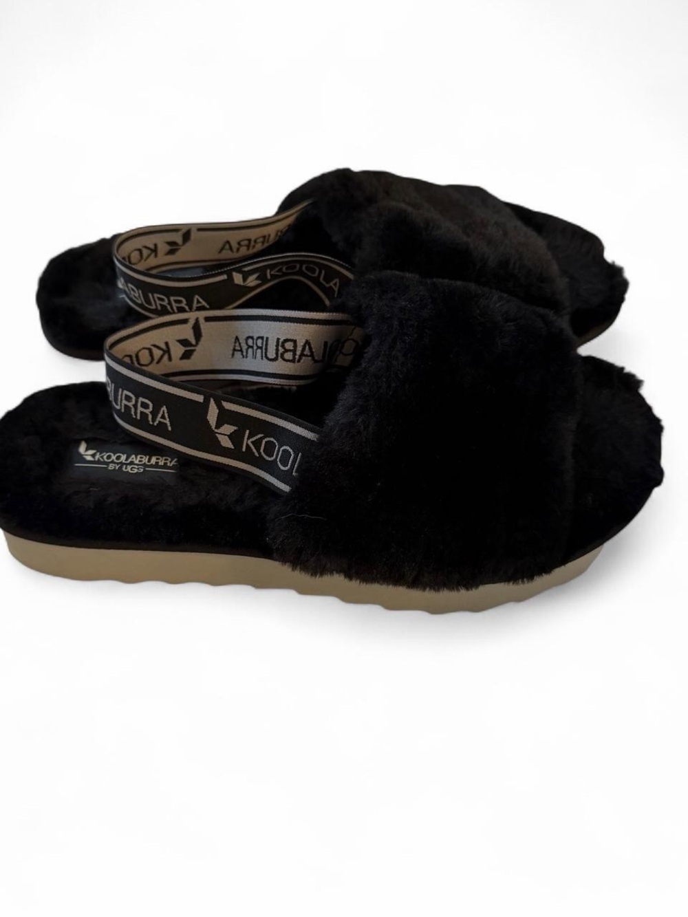 Koolaburra by Ugg Black Faux Fur Slingback Slide Sandals